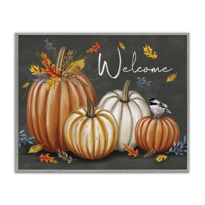 Welcome with Autumnal Pumpkins Framed Giclee Art by Elizabeth Tyndall