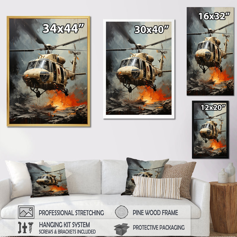 Abstrait héliporté militaire sur toile, H 40 po x l 30 po x P 1,5 po, Toile tendue