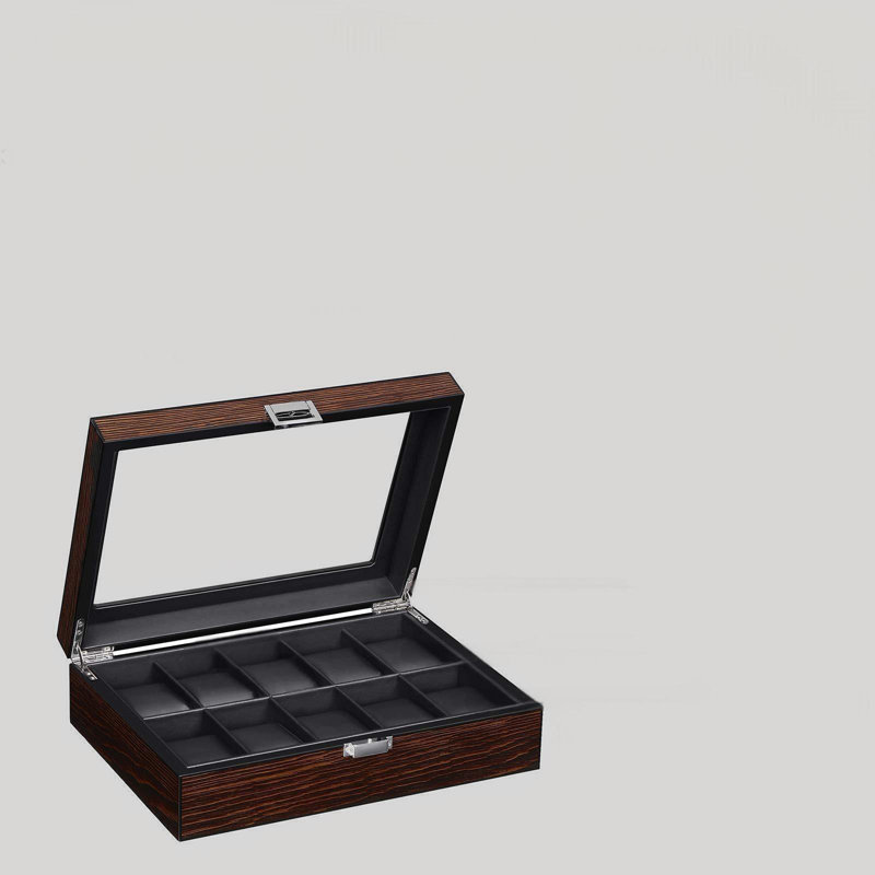 Boîte à montre - Boîtier de montre de luxe à 10 emplacements avec plateau en verre véritable, intérieur en similicuir lisse, organisateur de montre, brun