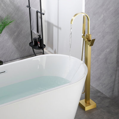 Robinet de baignoire autoportant à poignée simple avec douche à main