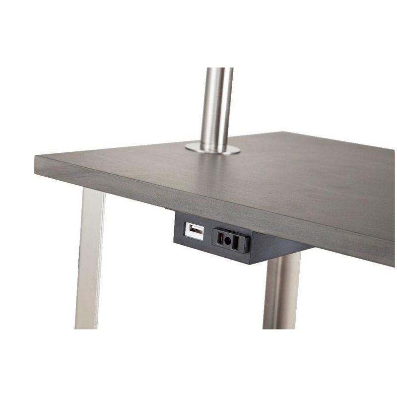 58" Tall" Dru" Square Side Table Floor Lamp with Charging and USB Port, Silver