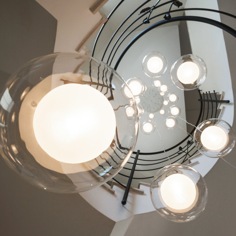 Reflection Moon 34 - Light Pendant, 144" H x 32" W x 32" D, Frosted Amber/Frosted White, White