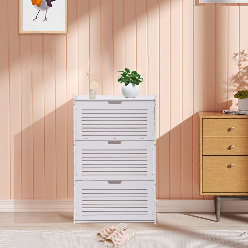 3-Layer White Modern Tipping Shoe Cabinet, 42.91" H x 27.51" W x 6.69" D