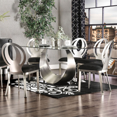 59.6" W Contemporary Dining Table, Silver/Black