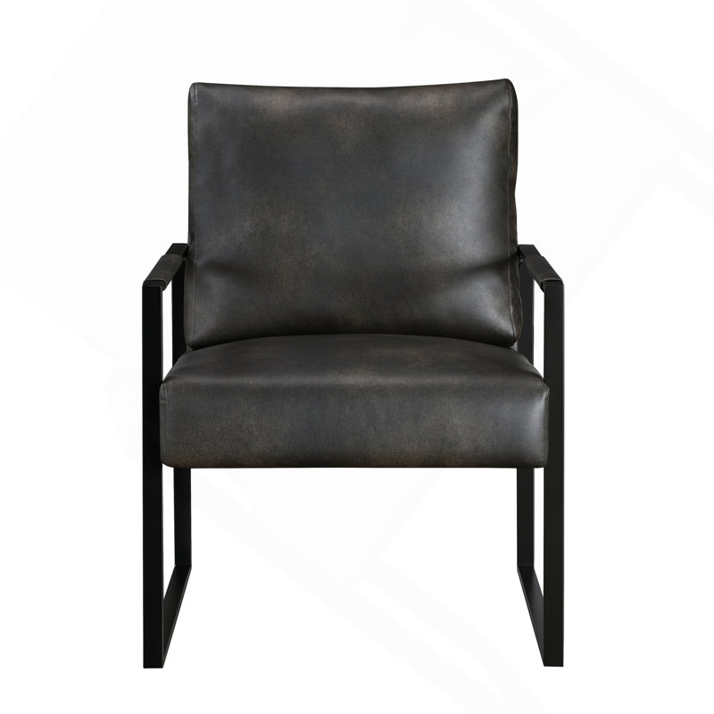 Fauteuil d'appoint rembourré de similicuir gris foncé, structure en métal noir, 1 pièce, confort, durabilité, élégance