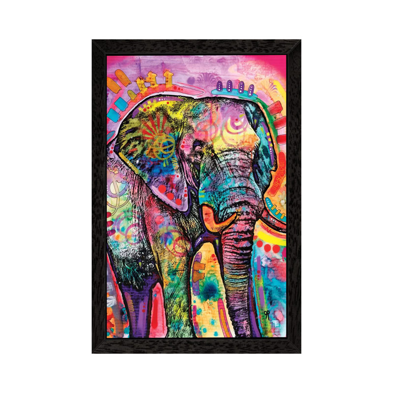 Elephant II by Dean Russo - Painting on Canvas, 101.6 cm H x 66.04 cm W, Black Framed