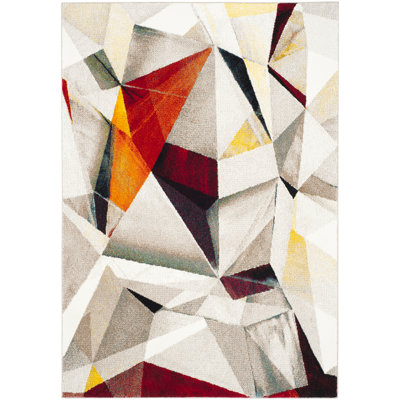 Asumi Wimbled Geometric Gray/Beige Area Rug