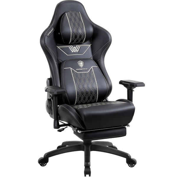 Dowinx Gaming Chair with Footrest, Ergonomic Computer Chair with Comfortable Headrest and Lumbar Support, Game Office Chair for Adults PU Leather High