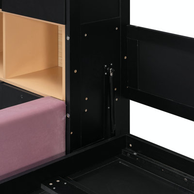 Queen Size Murphy Bed with Large Sofa, Storage Shelves & Cabinets, Modern Space-Saving Wall Bed