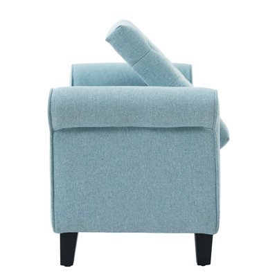 Light Blue Fabric Storage Bench with Rolled Arms