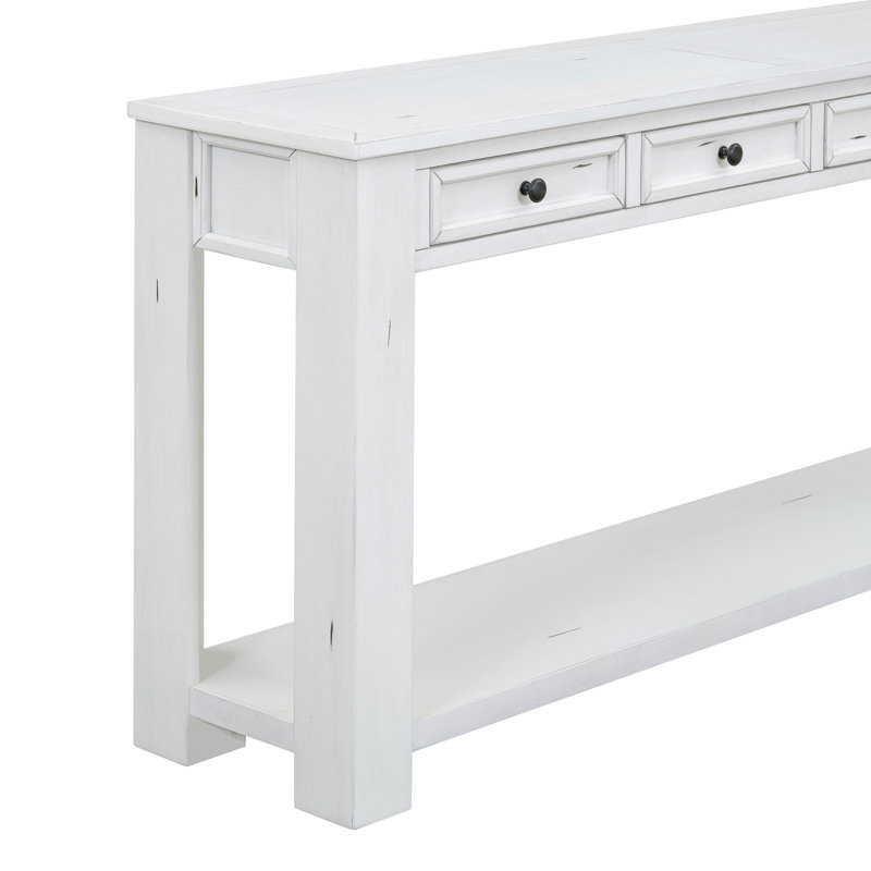 Console Table/Sofa Table With Storage Drawers And Bottom Shelf For Entryway Hallway, Antique White