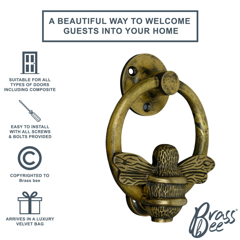 Sager Nickel Ring Bee Door Knocker, Heritage Brass