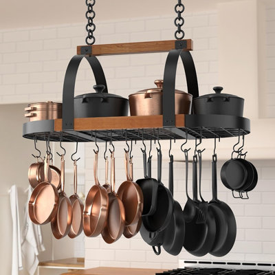 Solid Wood Hanging Pot Rack, Heavy Duty Oval Ceiling Mount Pot and Pan Organizer
