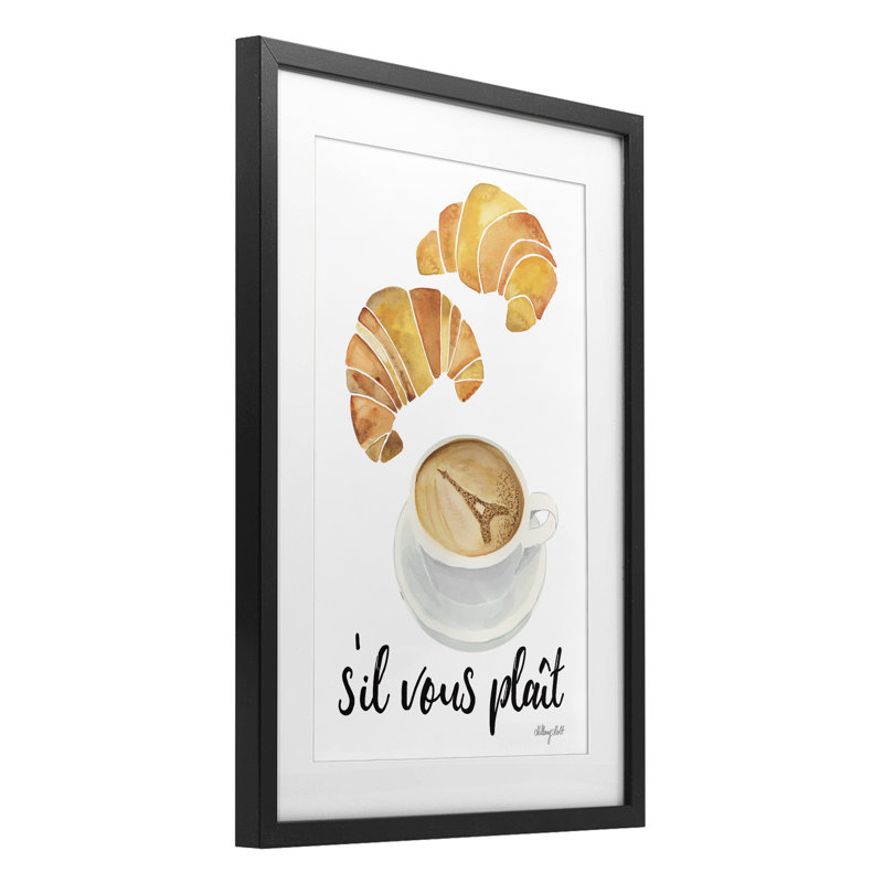 «Paris Croissant and Coffee», reproduction encadrée sous verre, conception de Hillary Holt, H 20 po x l 14 po