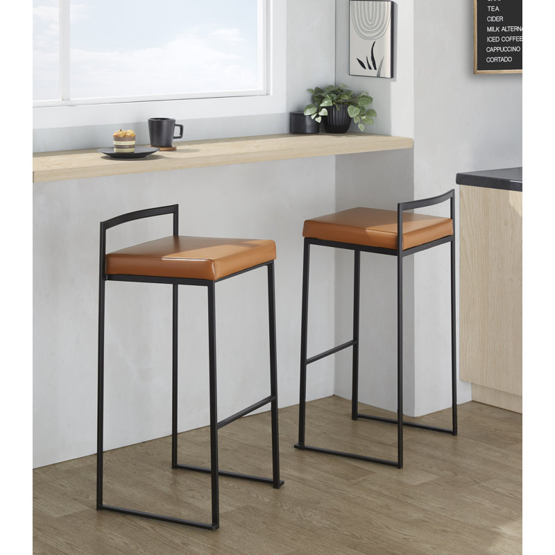 Tabouret de bar et de comptoir Ernestine, Noir, Tabouret de bar (siège d'une hauteur de 31 po), Similicuir chameau
