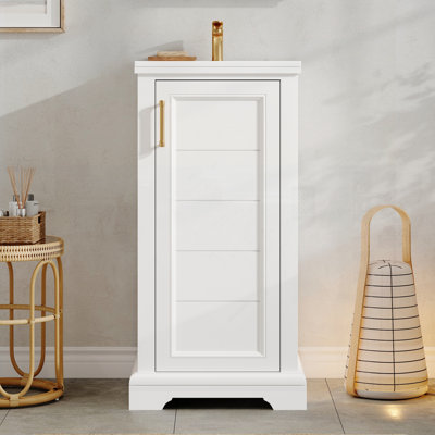 Bathroom Vanity With Ceramic Sink, Freestanding Single Set, Soft Closing Door, Adjustable Shelf, French Style, White