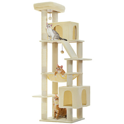 Cat Tree For Large Cats, 71" Tall Cat Tower, Large Cat Tree For Indoor Cats, Multi-Level Cat House Furniture With 2 Big Condo Pad Bed, Cozy Hammock And Sisal Scratching Posts