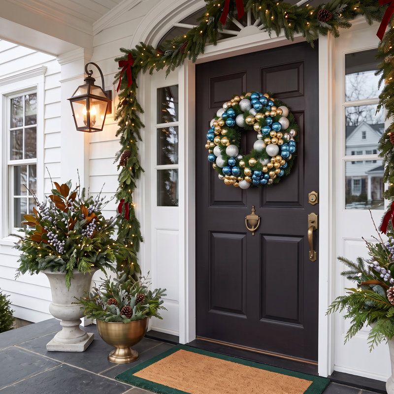 26" Holiday Evergreen Wreath With Ornaments