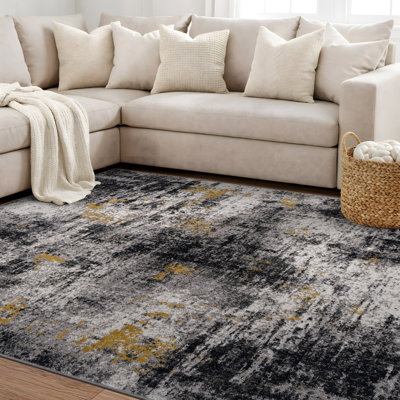 Abstract Yellow/Black/Grey Area Rug