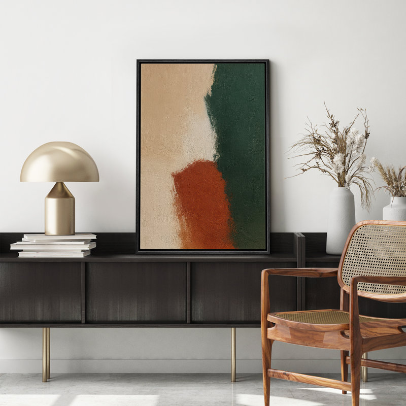 Vert, rouille et beige, art abstrait, reproduction d'art sur toile encadrée, H 24 po x l 16 po x P 1,5 po