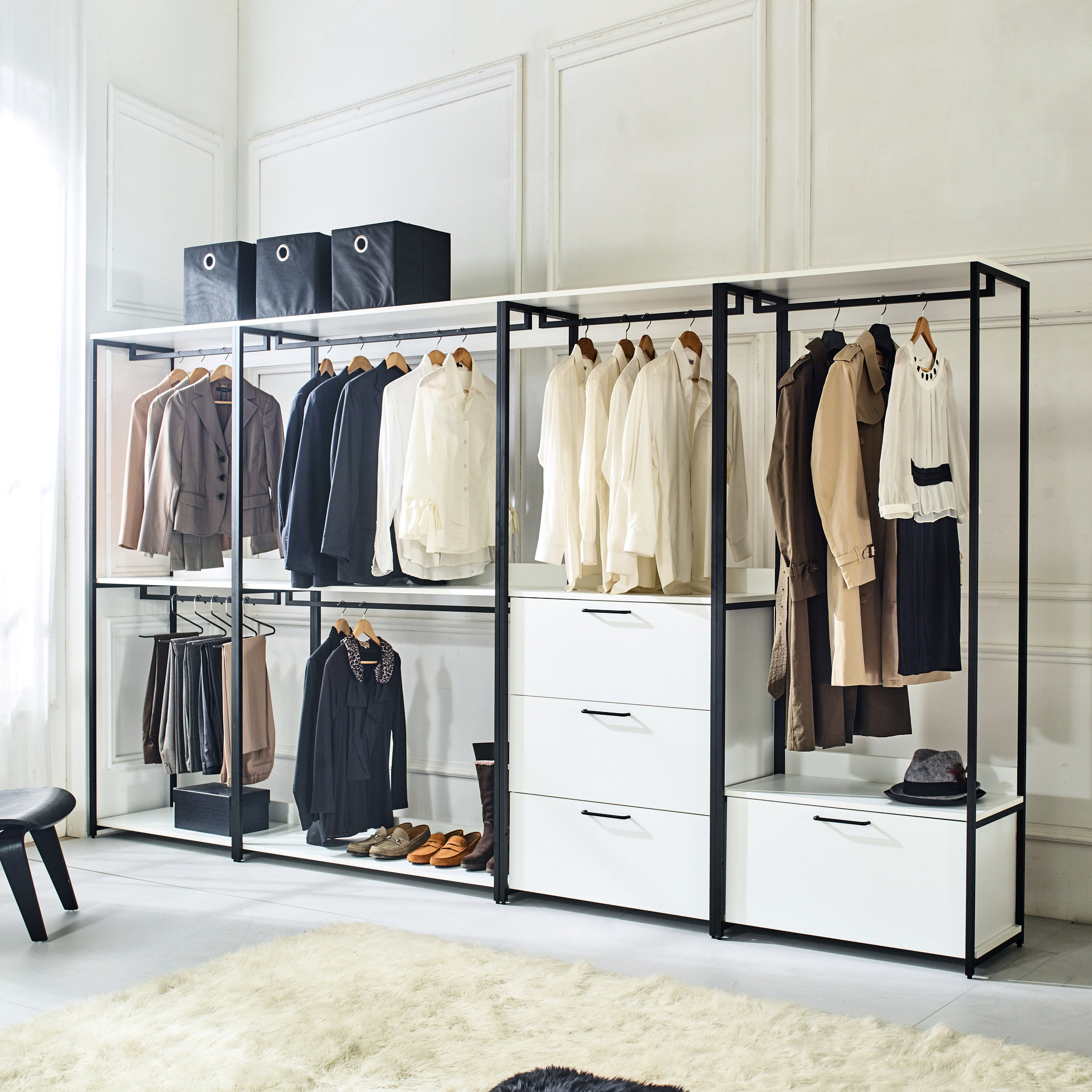 Hokku Designs White Freestanding Closet - Metal Frame, Deep Storage
