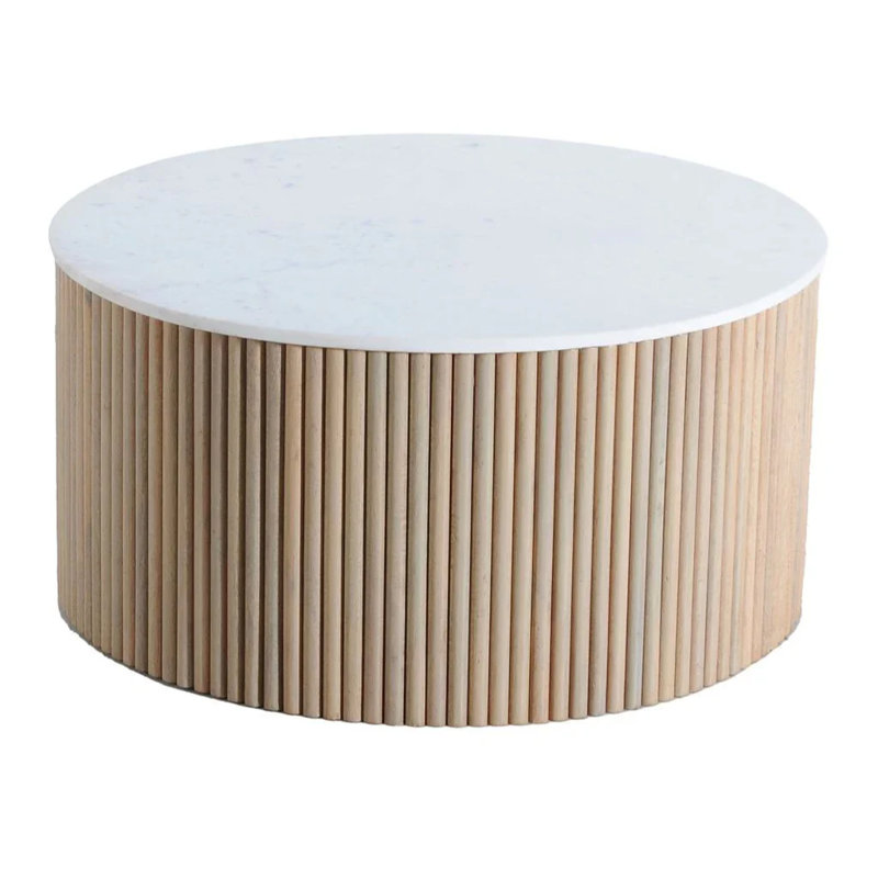 Dessus en marbre blanc Karlen Lilwen, Plateau blanc / base en chêne, H 16 po x L 32 po x l 32 po