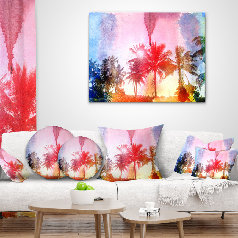 Landscape Retro Palm Trees Long View Lumbar Pillow