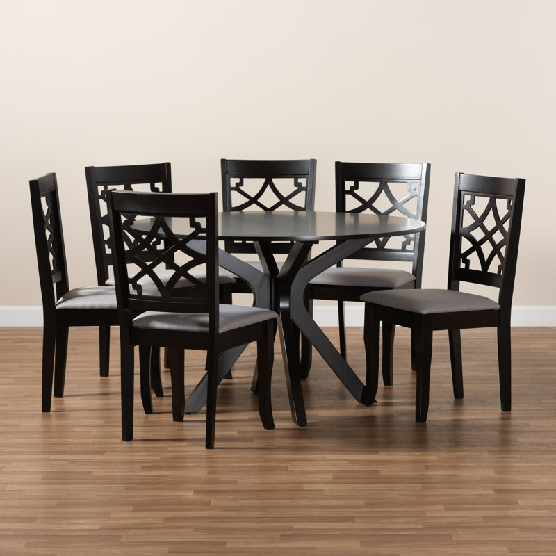 Corien 7-Pc Dining Set With Grey Fabric Seat & Brown Wood, 37.4'' H X 18.7'' W X 20.3'' D