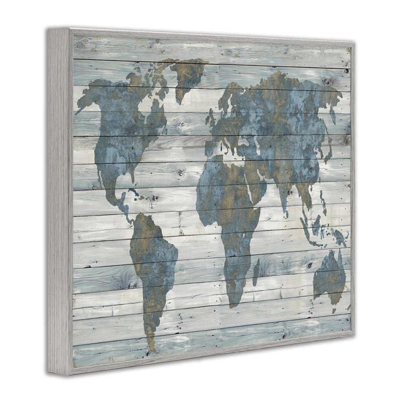 «Slate Planked Look Weathered World Map - Floater Frame», impression, H 24 po x l 30 po x P 1,5 po
