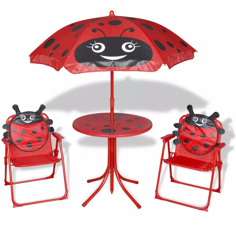Darrian 3 Piece Kids' Garden Bistro Set with Parasol, Red