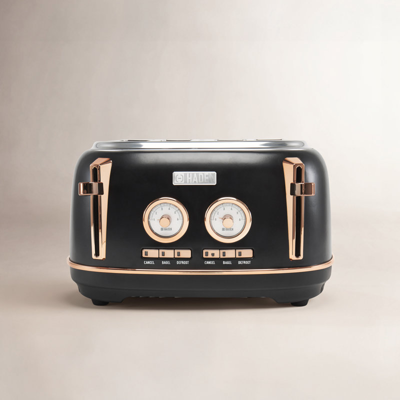 HADEN Dorset 4-Slice Wide Slot Toaster, Black/Copper