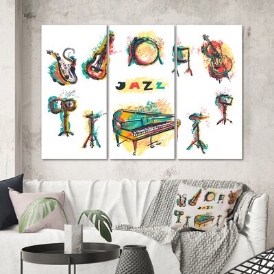 Jazz Music Party Poster With Musical Instruments - Bohemian & Eclectic Canvas Wall Art Print -  East Urban Home, 4FBB6E354F1C4B14854794F8CBA06633