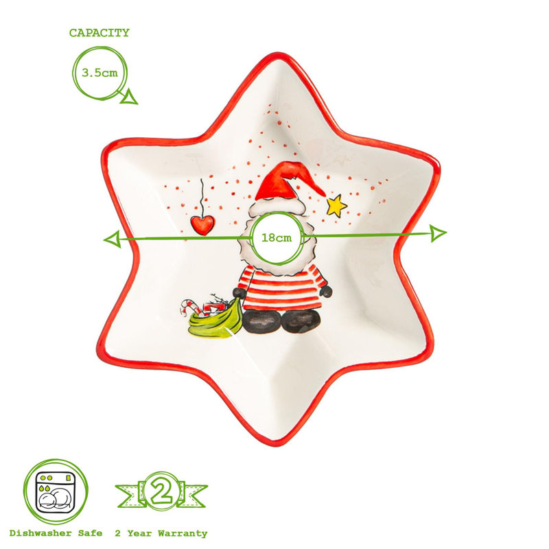 Nicola Spring - Father Christmas Star Serving Platter - 18cm - White