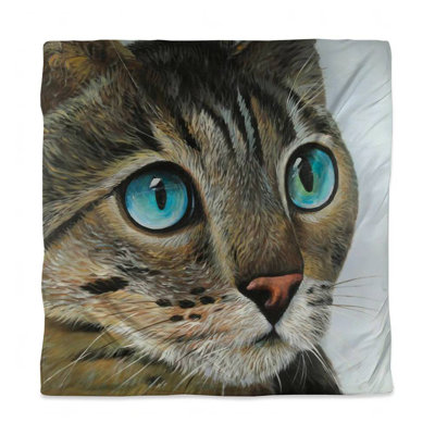 Curious Cat Portrait Duvet Cover | Hyperrealist Pet Decor
