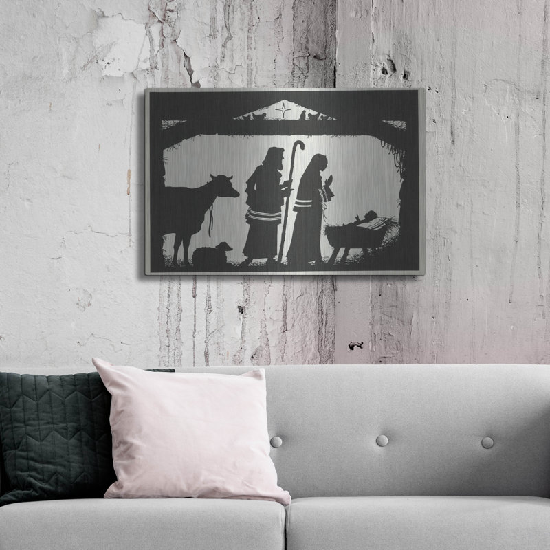Art mural en métal Red Barrel Studio® «Away In A Manger» par Tis the Season, H 24 po x l 36 po