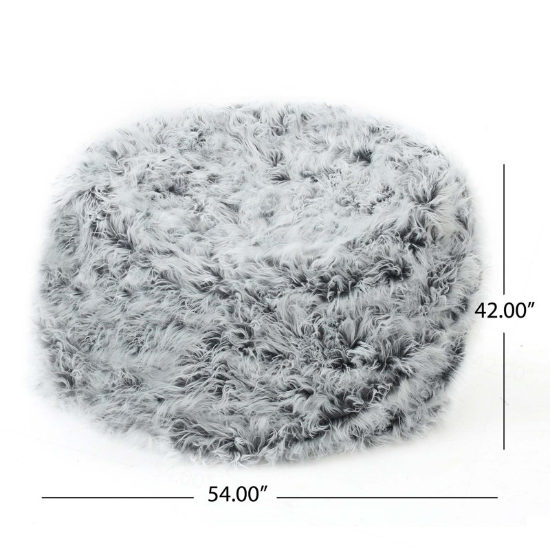 Pouf rond en fausse fourrure 5 pieds, Gris / fausse fourrure argentée