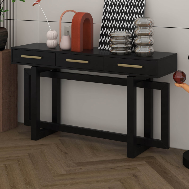 Console, canapé d'entrée très long de style minimaliste avec trois tiroirs et fabrication robuste, Noir