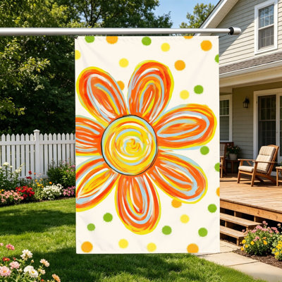 Drapeau floral à pois, ameublement de jardin et de balcon, 35 x 24 po, orange