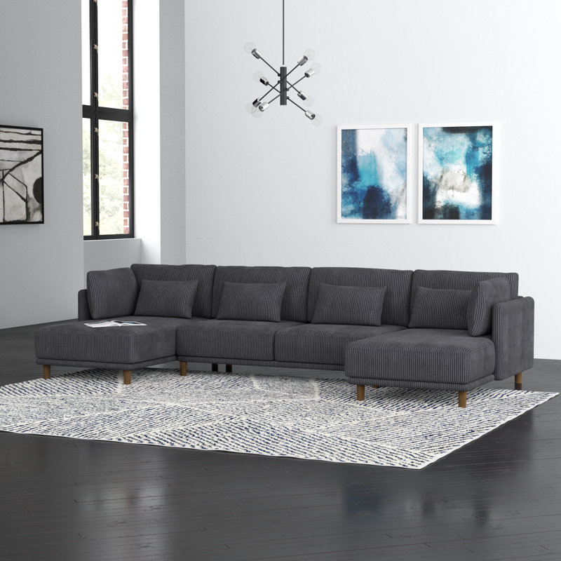 Ashleigh-May Upholstered U-Shaped Sectional Symmetrical, Corduroy Gray 100% Polyester