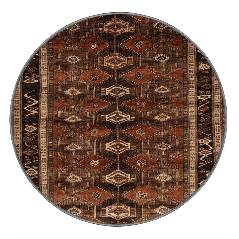 Tapis brun turc lavable à la machine, Rond 3 pi