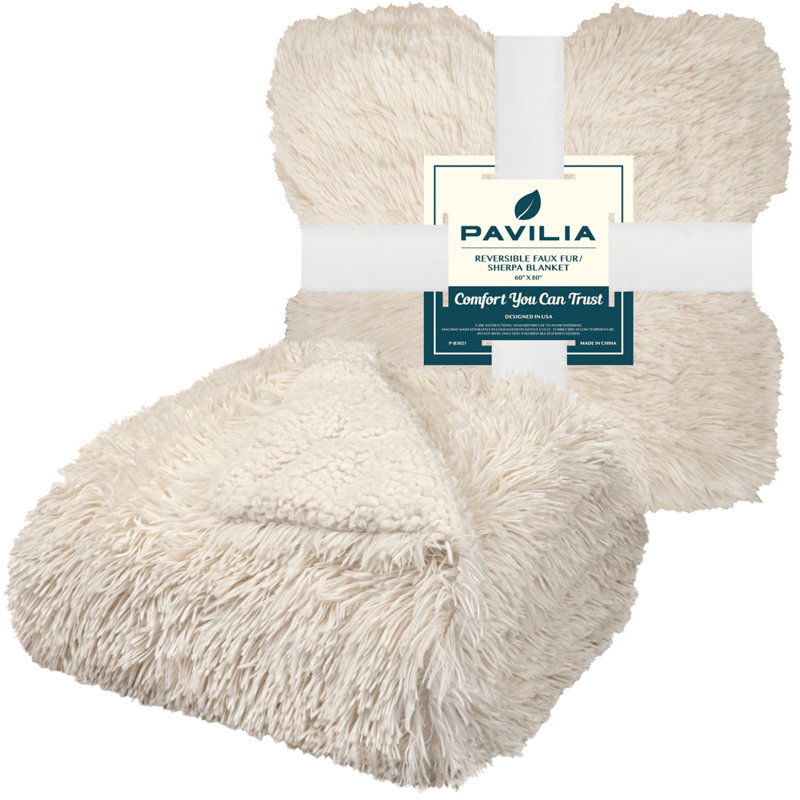 Cream Twin Faux Fur Sherpa Reversible Throw Blanket