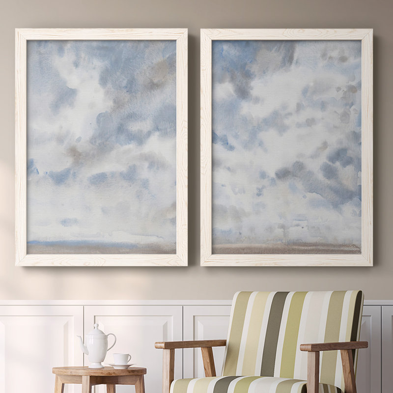 " Sky Blue III " 2 - Pieces Painting Print, White, 27.5" H x 75" W x 1.5" D