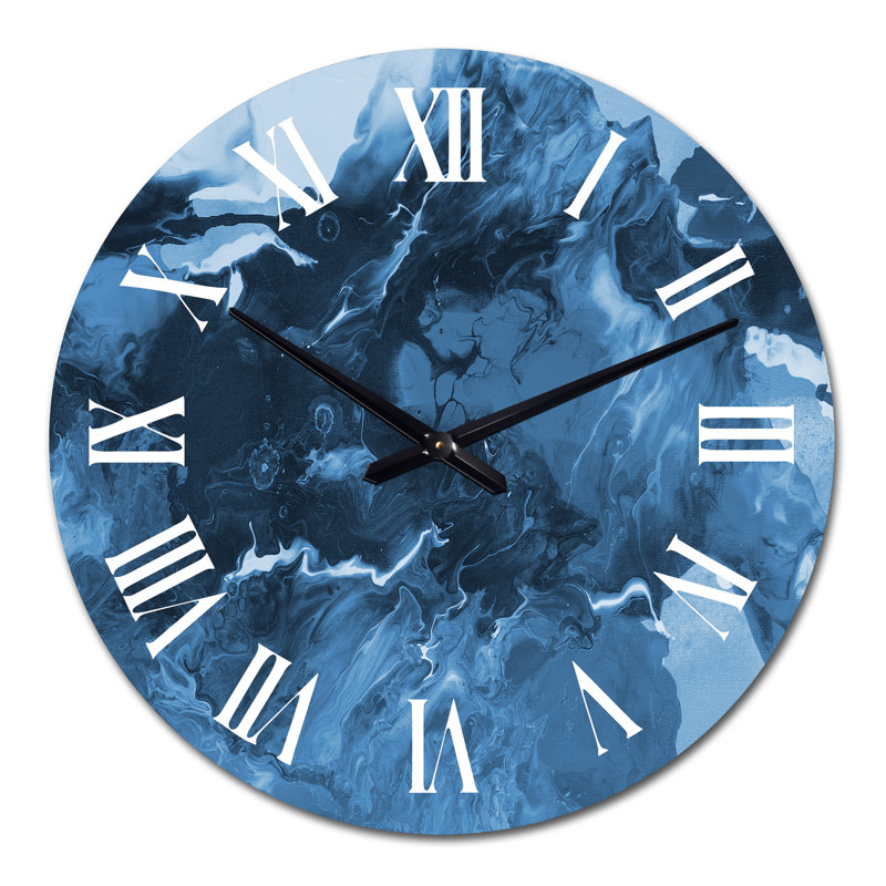 Art liquide dans les tons de bleu foncé II - horloge murale moderne, Moyen