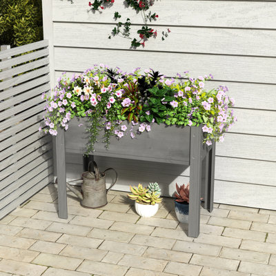 Boîte à fleurs en bois surélevée de 40 pouces de large avec structure à quatre pieds pour la floraison des herbes et des fruits, couleur brun riche, installation de 30 minutes de bricolage, 20 boîtes de largeur, boîte en bois massif de hauteur 31