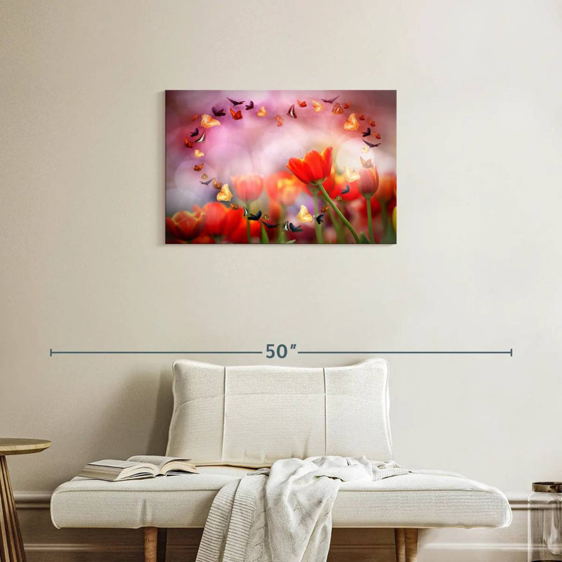 Hardie, tulipes et papillons, H 20 po x l 30 po