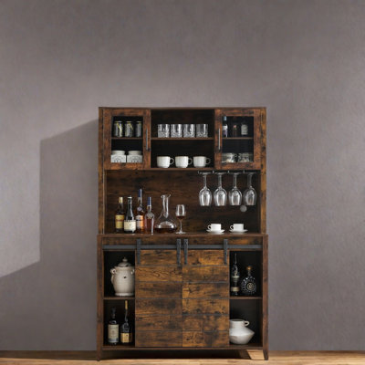 Coffee Bar Cabinet With Sliding Barn Doors