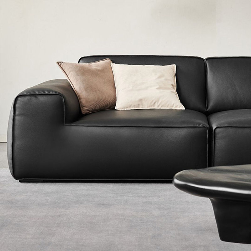 Causeuse-coussin modulable noire en cuir véritable, Noir