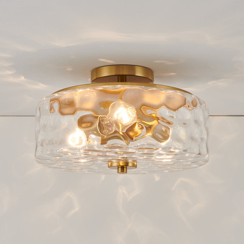 Plafonnier semi-encastré à 3 lumières avec abat-jour en verre texturé