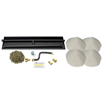 Heavy-Duty NG Natural Gas Dual Row Fireplace Burner with Deluxe Connection Kit, Silica Sand, Glowing Embers