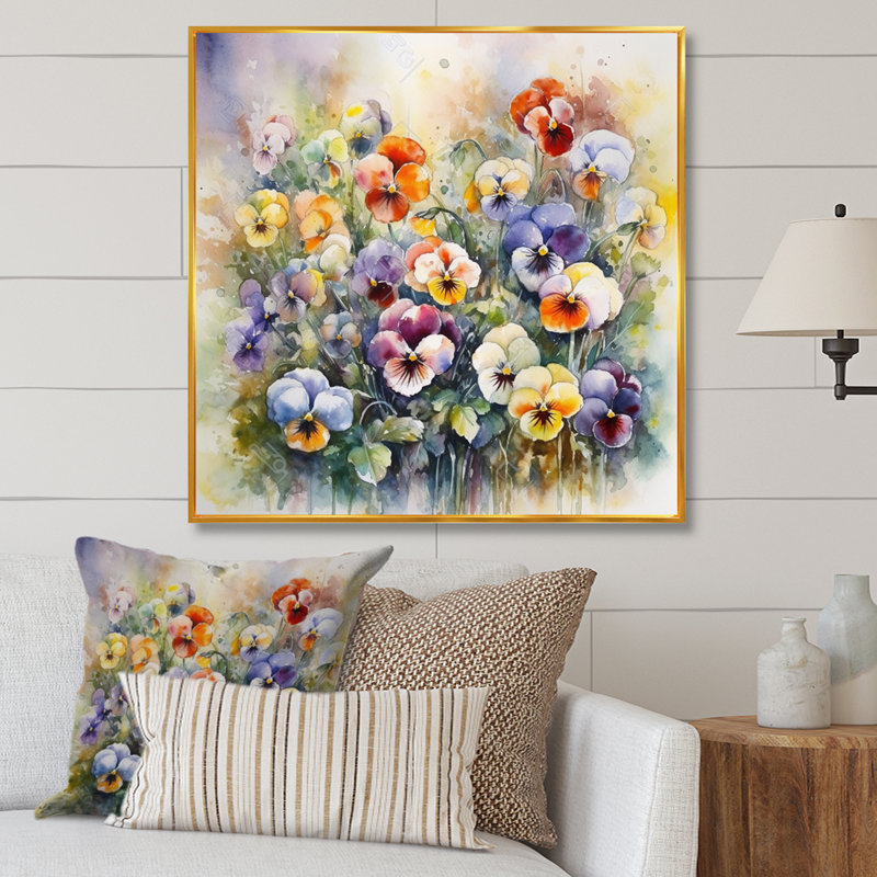 «Purple Blossoming Petunias III», reproduction d'art sur toile, H 30 po x l 30 po x P 1 po, Cadre flottant doré